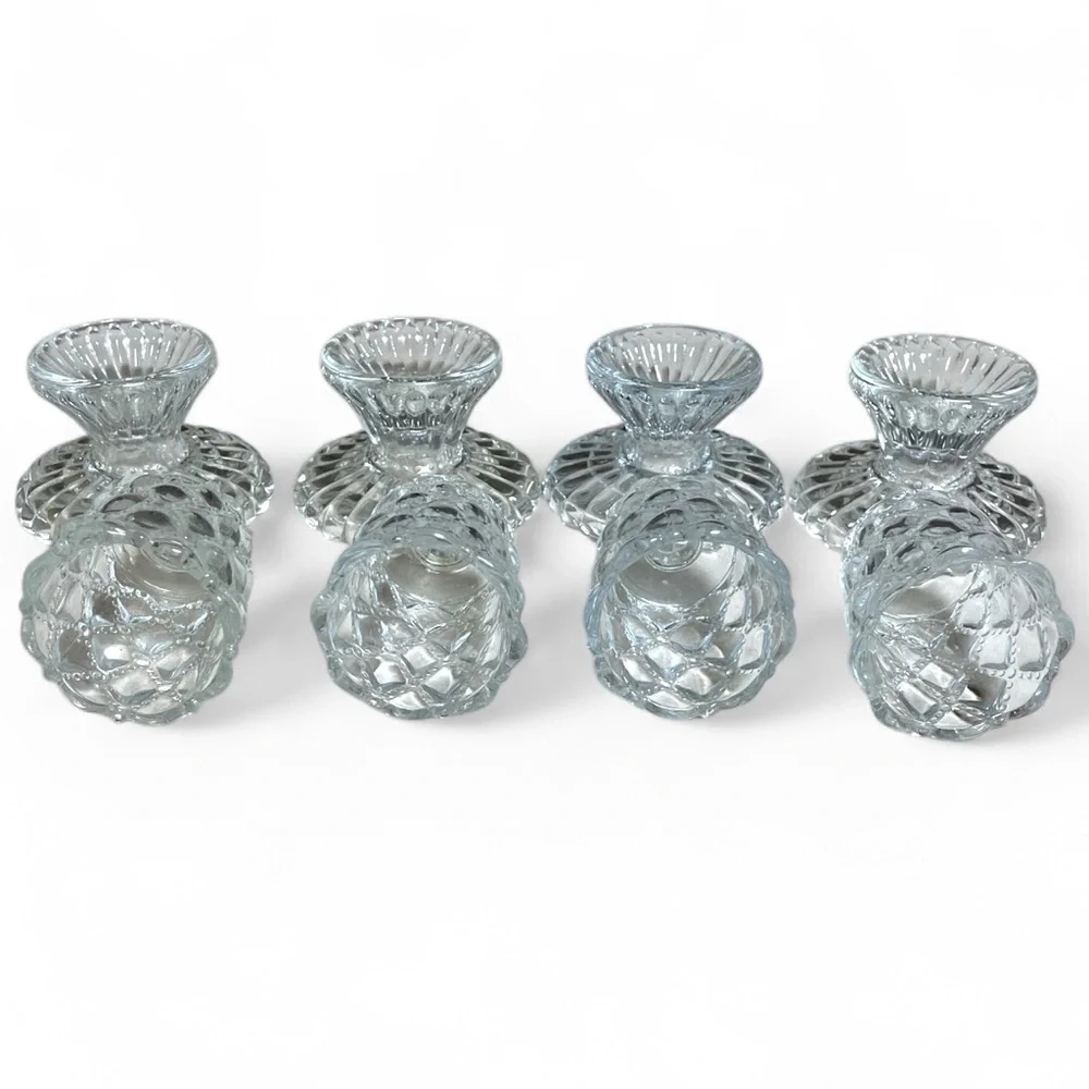 Set of 4 Retired Vintage PartyLite Quilted Pattern Crystal Candle Holders P9246 - Picture 4 of 11